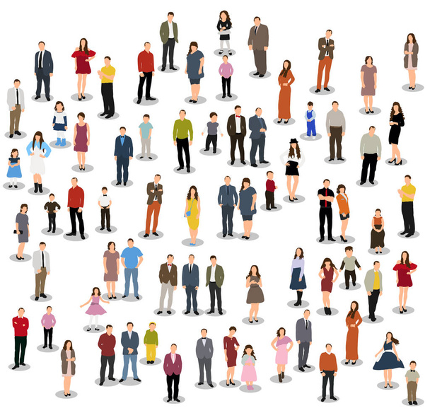 Vector, isolated, silhouette large group of standing people, flat style - Vector, Image