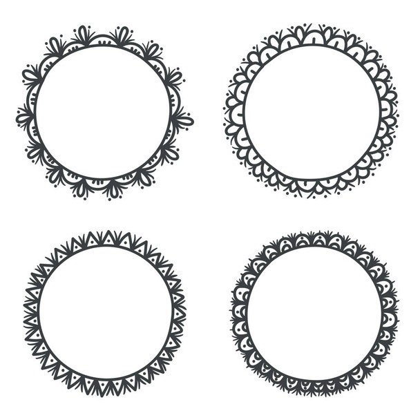 Decorative doodle vintage round frames set - Вектор, зображення