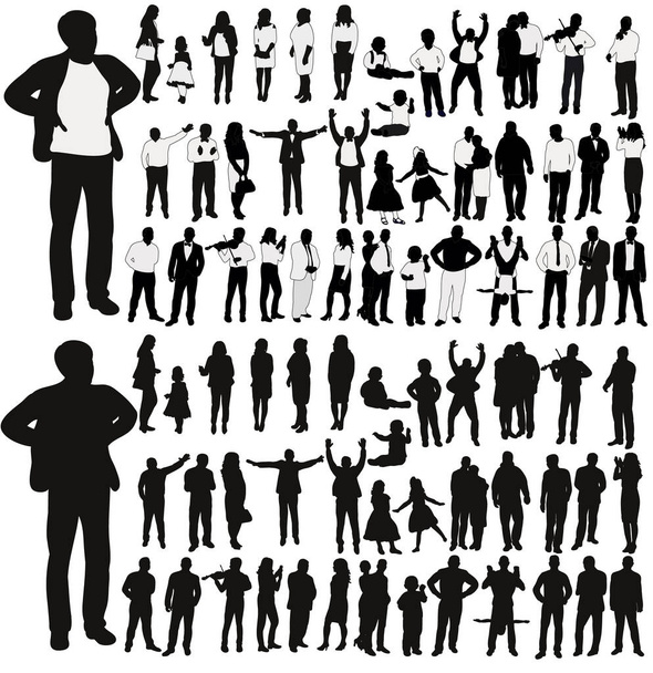 Vecteur, isolé, une collection de silhouettes de personnes - Vecteur, image