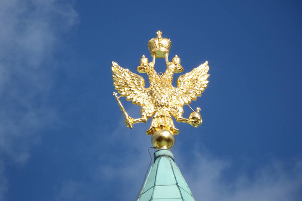 Золотий двоголовий орел XVIII століття над входом до нового Єрусалимського монастиря в Істрі (Московська область). - Фото, зображення