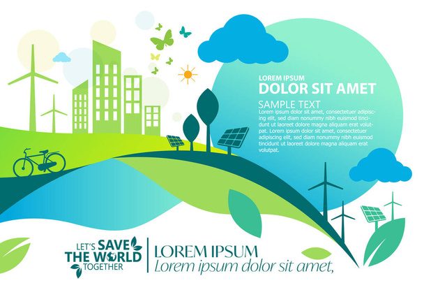 Ecology.Green città aiutano il mondo con concetto eco-friendly ideas.vector illustrazione - Vettoriali, immagini