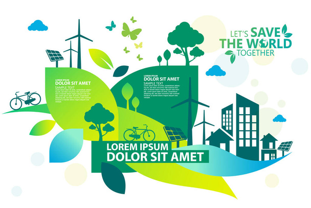 Ekologia.Zielone miasta pomagają światu dzięki ekologicznej koncepcji ideas.vector ilustracji - Wektor, obraz