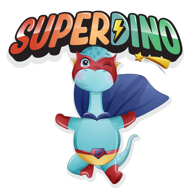 Cute super dinosaur with watercolor illustration - Vector, Image
