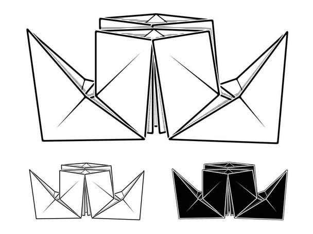 Image vectorielle monochrome de l'origami de papier de bateau à vapeur (dessin de contour par ligne). - Vecteur, image