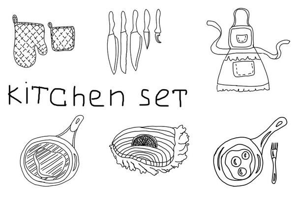 cartoon kitchen set on a white background for any design solutions - Photo, image