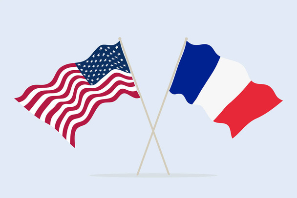 Vlag van de VS en Frankrijk samen. Een symbool van vriendschap en samenwerking tussen staten. Vectorillustratie. - Vector, afbeelding