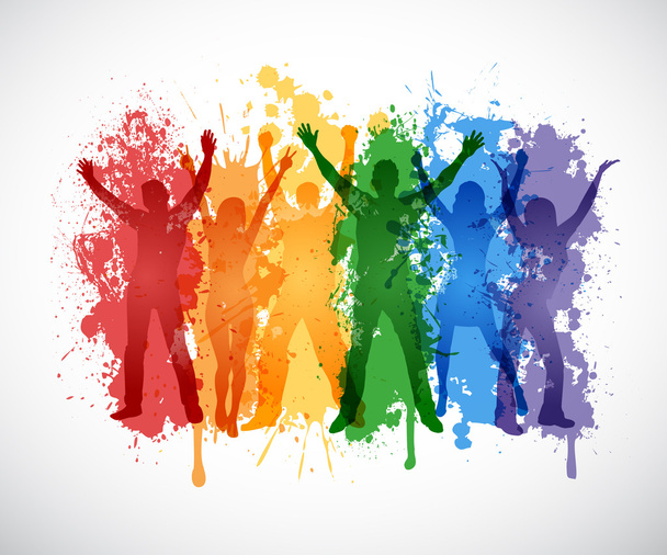kolorowe sylwetki osób supporing osób LGBT - Wektor, obraz