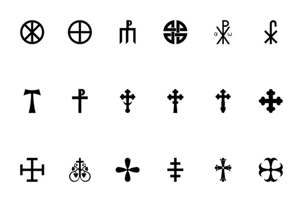 Religijny krzyż czarny kolor zestaw solidny styl wektor ilustracja - Wektor, obraz