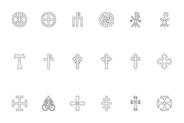 Religijny krzyż czarny kolor zestaw zarys styl wektor ilustracja - Wektor, obraz