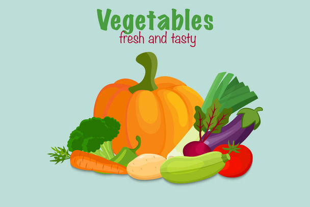 Banner with vector vegetables. Concept healthy food.  - Vektör, Görsel