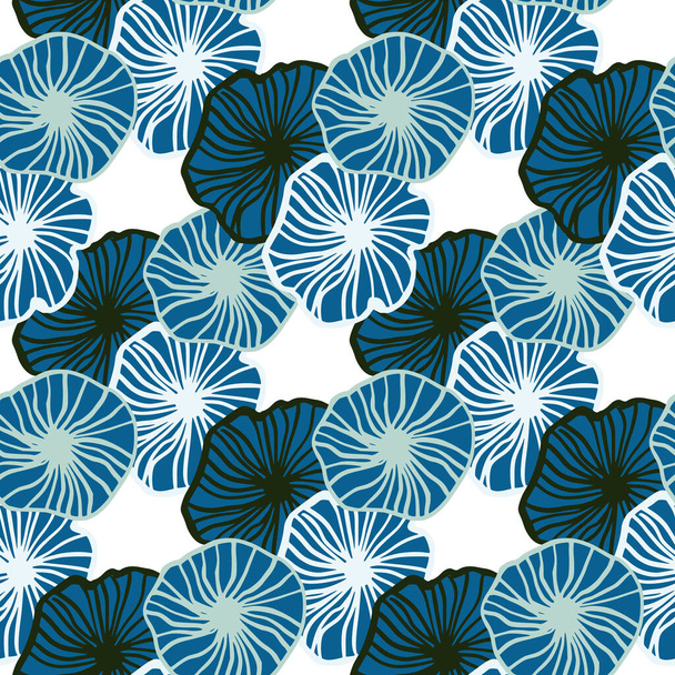 Outline abstrat flower shapes seamless pattern. Isolated ornament with contoured blue botanic elements. Perfect for wallpaper, textile, wrapping paper, fabric print. Vector illustration. - Вектор, зображення