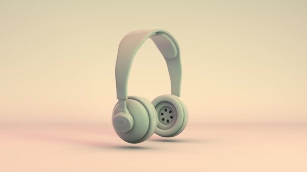Bej arka planda müzik kulaklıklarının 3 boyutlu animasyonu. Kulaklıklar sürekli çalabilme yeteneği ile animasyonu döndürür. - Video, Çekim