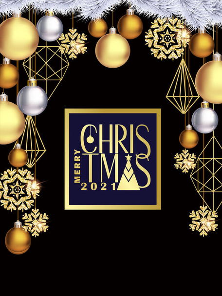 Glam Christmas banner with black background - Διάνυσμα, εικόνα