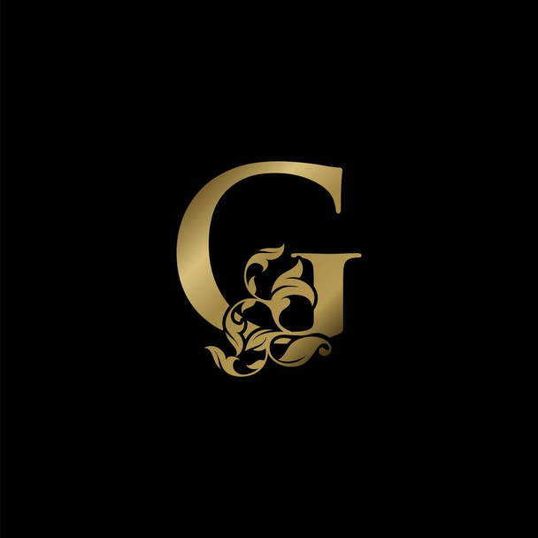 Golden Luxury G Carta Ícone logotipo inicial, Monograma Ornate Natureza Folha Floral Carta Logo Template Design. - Vetor, Imagem