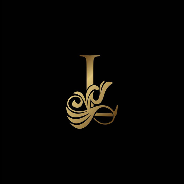Golden Deco Luxury L Letter Initial Icon, Monogram Ornate Sl Wing Design. - Вектор,изображение