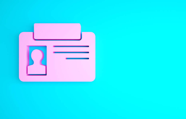 Icono de identificación rosa aislado sobre fondo azul. Se puede utilizar para la presentación, la identidad de la empresa, la publicidad. Concepto minimalista. 3D ilustración 3D render. - Foto, Imagen