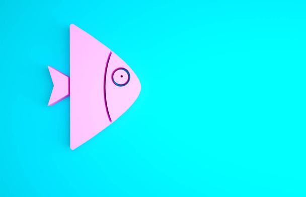 Значок "Розовая рыба" выделен на синем фоне. Концепция минимализма. 3D-рендеринг. - Фото, изображение