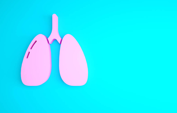 Pink Lungs icon isolated on blue background. Minimalism concept. 3d illustration 3D render. - Photo, Image