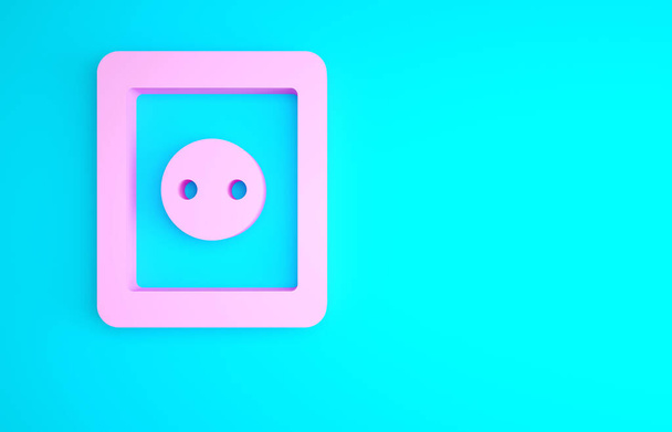 Różowa ikona gniazdka elektrycznego odizolowana na niebieskim tle. Gniazdo zasilania. Symbol Rozety. Koncepcja minimalizmu. Ilustracja 3D 3D renderowania. - Zdjęcie, obraz