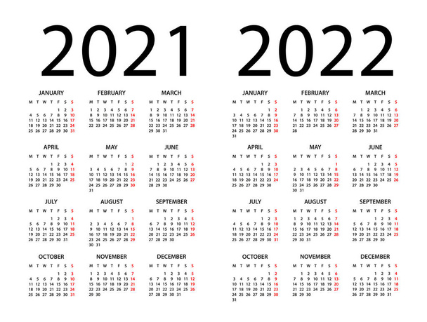 Календарь 2020 2021 2022 год - векторная иллюстрация. Неделя начинается в понедельник. Календарь на 2020, 2021, 2022 годы - Вектор,изображение