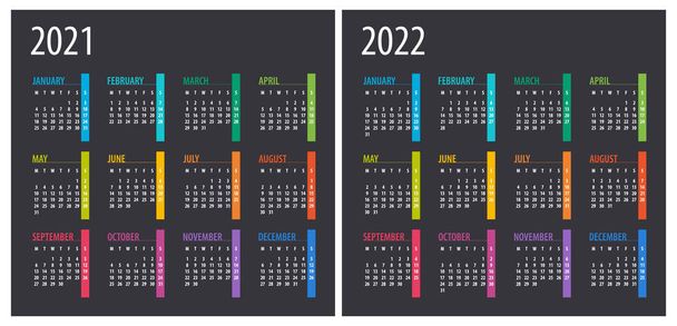 2021 2022 Kalendář - ilustrace. Šablona. Falešný týden začíná v neděli - Vektor, obrázek
