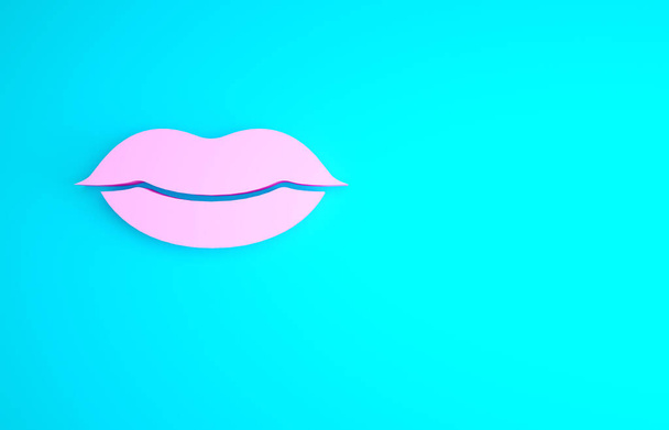 Ροζ χαμογελαστά χείλη εικονίδιο απομονώνονται σε μπλε φόντο. Σύμβολο χαμόγελο. Μινιμαλιστική έννοια. 3d απεικόνιση 3D καθιστούν. - Φωτογραφία, εικόνα