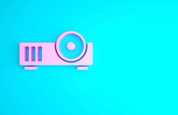 Růžová prezentace, film, film, mediální projektor ikona izolované na modrém pozadí. Minimalismus. 3D ilustrace 3D vykreslení. - Fotografie, Obrázek