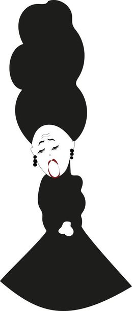 cartone animato amichevole con un cantante d'opera che canta, vestito con un lungo vestito nero - Vettoriali, immagini