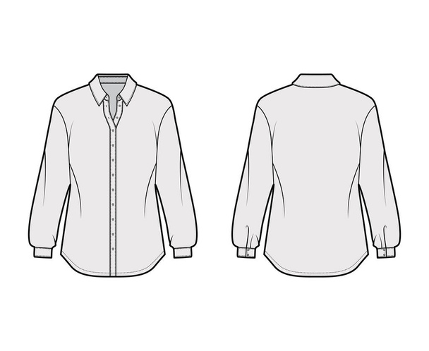 Класична сорочка технічної моди ілюстрація з довгими рукавами з манжетою, розслабтеся, передня кнопка-закриття, звичайний комір
 - Вектор, зображення
