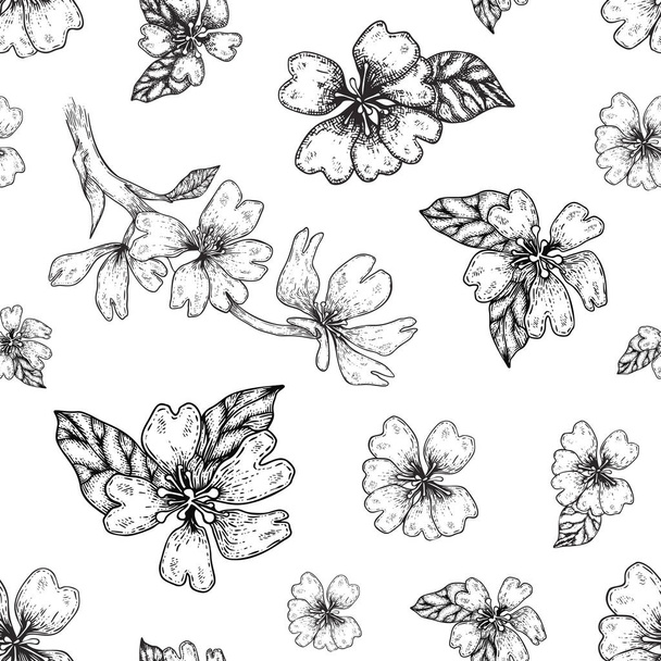 Rears flowers seamless vector pattern. Engraved blossom background great for wedding and invitation. Black ink sketch for poster and wallpaper - Wektor, obraz