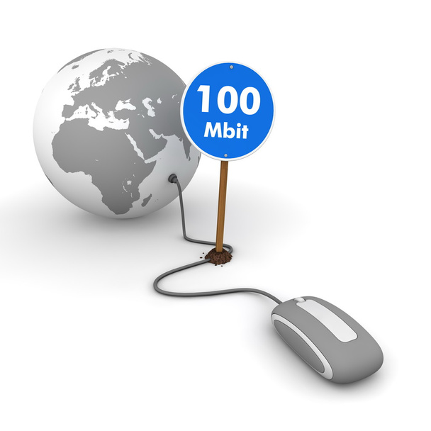Серфінг Інтернету в сірому синій 100 Мбіт знак на кабелі
 - Фото, зображення