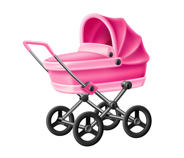 Vector 3d baby strolle pink baby carriage pram - Vettoriali, immagini