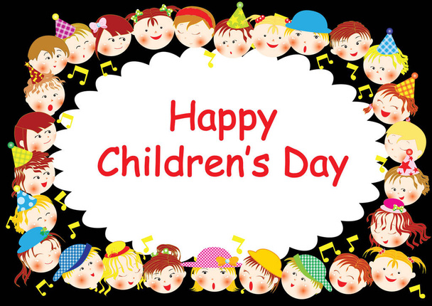 greeting card with happy cartoon little children, vector, illustration, happy children day - Vector, Image