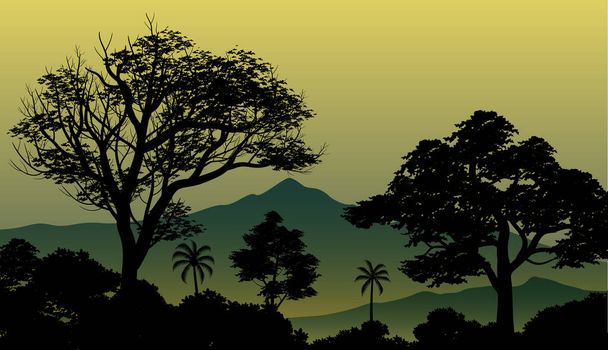 Forest and mountain in silhouette - Vector, Image