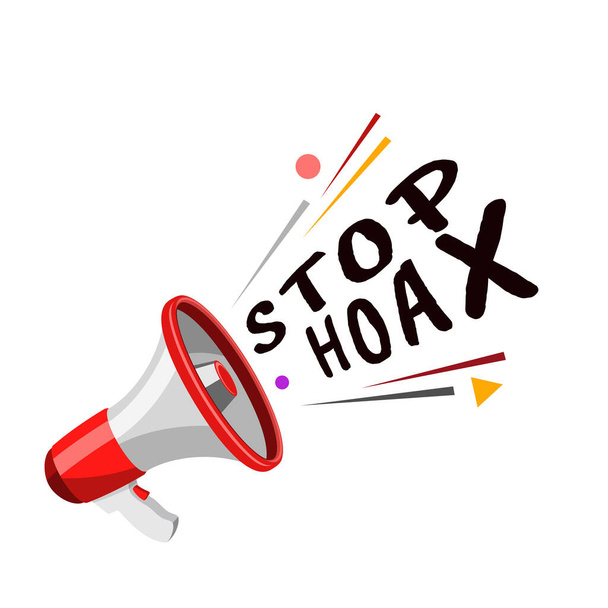 Ilustración vectorial de un altavoz llamando a las noticias HOAX. Adecuado para campañas para detener noticias falsas. Plantilla plana de vector de dibujos animados de altavoz para el concepto anti-HOAX. - Vector, imagen