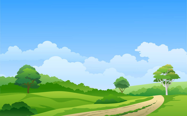  Green field landscape with footpath  - Вектор,изображение