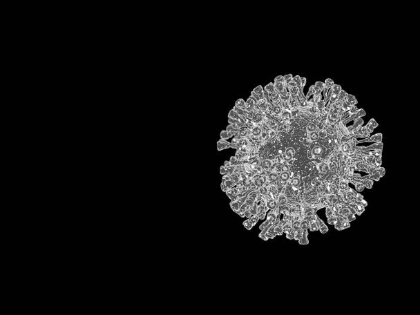 COVID-19.Coronavirus 2020-nCov nový koronavirus koncept zodpovědný za propuknutí asijské chřipky a pandemie. Mikroskop se uzavírá. 3D vykreslování. - Fotografie, Obrázek