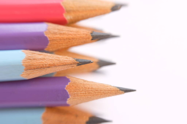 Close up pencil on table background and office supplies space for text - Photo, Image