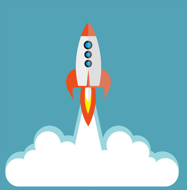 Vector Space Rocket on blue background with copy space - Vector, Image