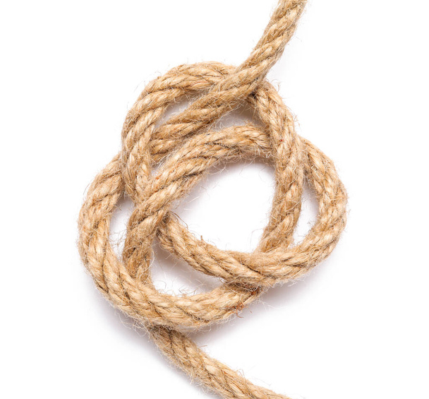 Cuerda con nudo sobre fondo blanco - Foto, Imagen