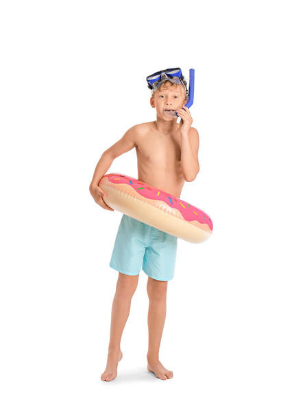 Cute little boy with inflatable ring on white background - Foto, immagini