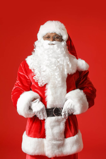 African-American Santa Claus on color background - Φωτογραφία, εικόνα