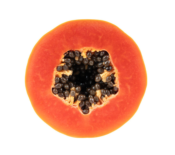 Стиглі плоди папайї розрізані навпіл ізольовані на білому тлі
 - Фото, зображення