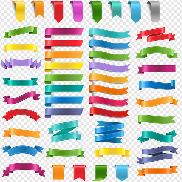Colorful Ribbons And Labels Collection Transparent Background - Vektor, obrázek