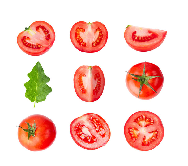 Fresh tomatoes isolated on white background. Top view  - Photo, Image