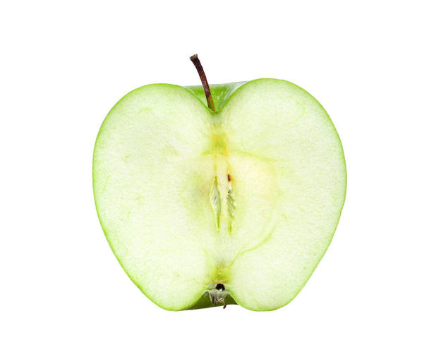 白い背景に隔離された緑のリンゴスライス - 写真・画像