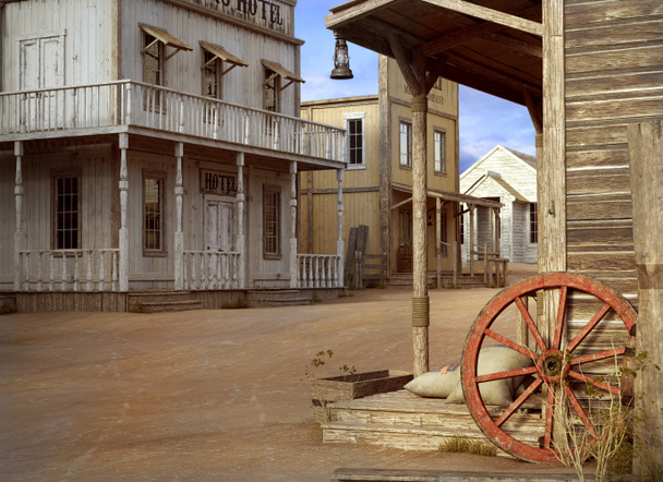 Fantasy Western Town Main Street, Old West of Steampunk - Foto, afbeelding