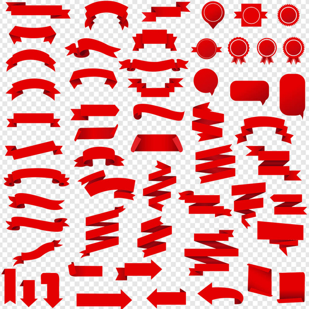 Red Ribbon Set Isolated Transparent Background - Vektor, obrázek