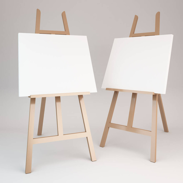 Wooden easel, 3d rendering style - Фото, изображение