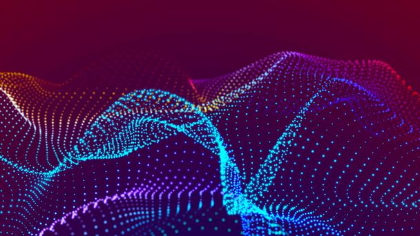 Digital wave with meny dots. Abstract backdrop of dynamic wave. Technology or science banner. 3d rendering - Photo, Image